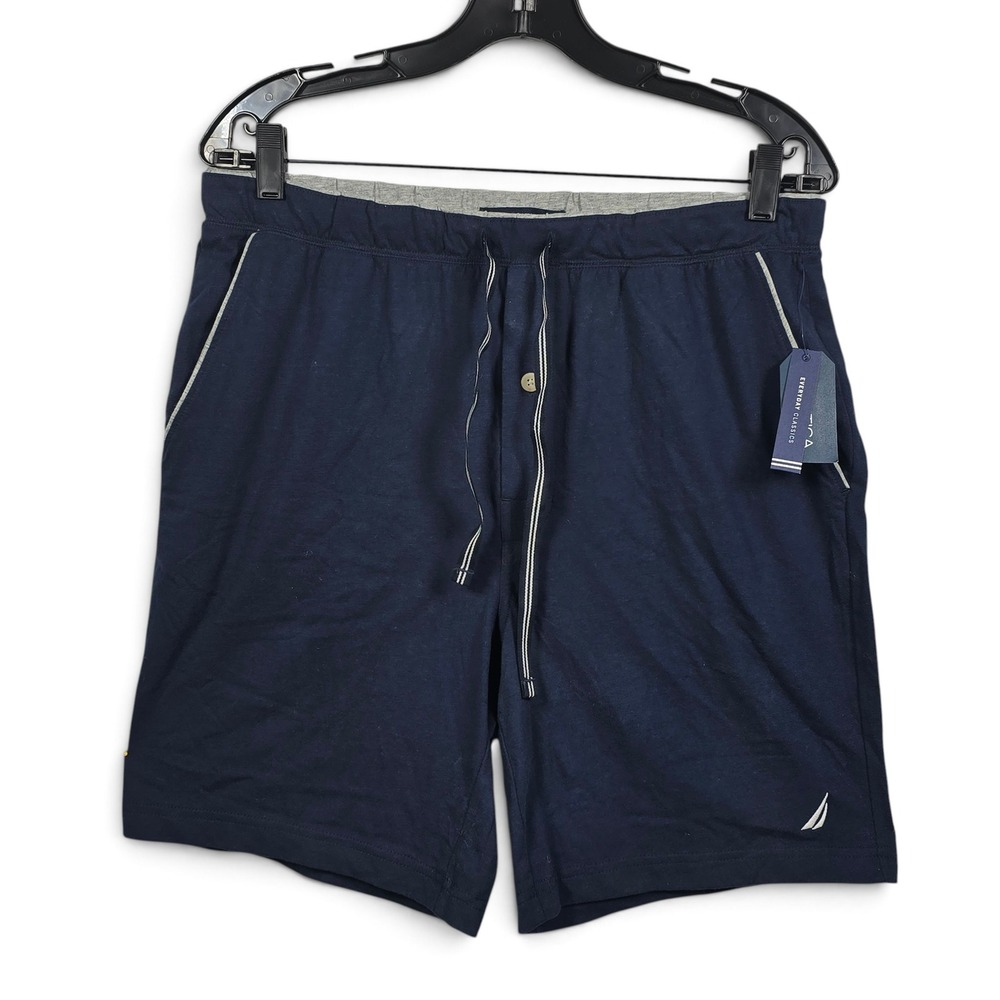 Nautica Sleep Shorts Mens M Everyday Classics Navy Blue Drawstring Pockets NWT
